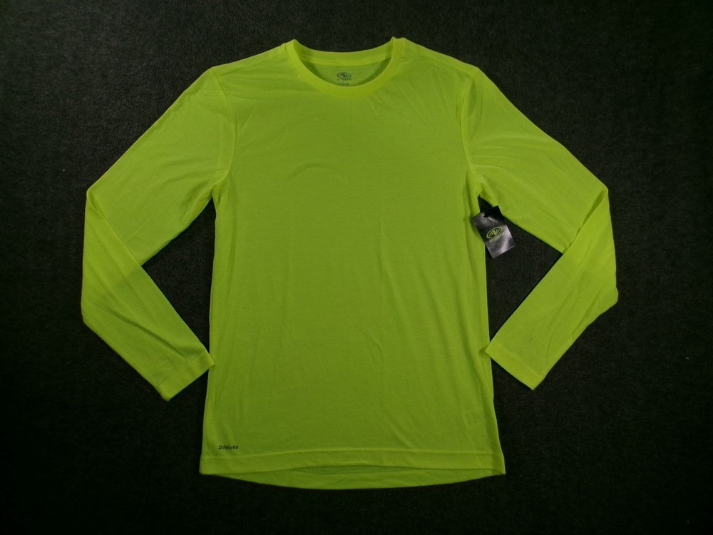 Athletic Works Shirt Men S Long Sleeve Crewneck Performance DriWorks Neon Yellow