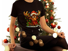 Cute Christmas Moose Shirt | Holiday Cartoon Reindeer Lights Sweater Tee Unisex