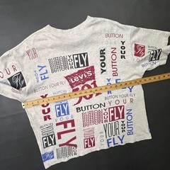 Vintage Levis 501 T Shirt Mens XL Gray All Over Print Made in USA Boxy Crop 90s
