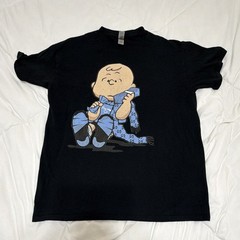 Gildan Softstyle Peanuts Charlie Brown Black Cotton Crew Neck T-Shirt Size L