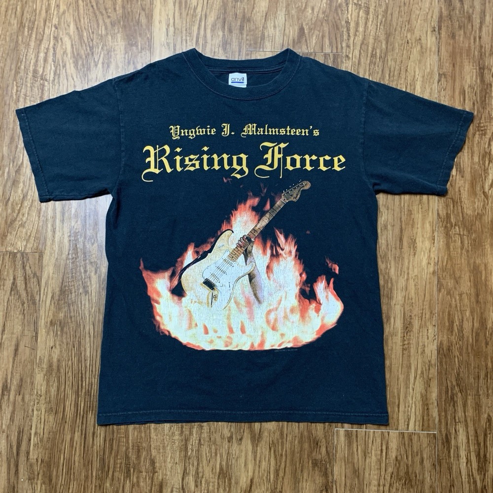 Vintage Yngwie Malmsteen T Shirt Size Medium Y2K Rising Force Heavy Metal Black