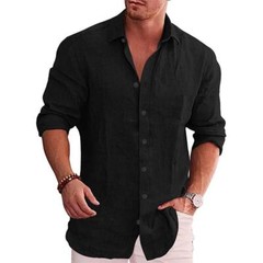 Cotton Linen Autumn Hot Selling Men’s Long Sleeve Shirt Solid Color Casual Style