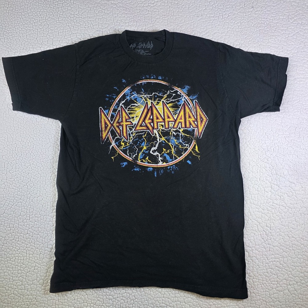 Def Leppard Band T Shirt Mens Medium Black Graphic Rock Heavy Metal 100% Cotton