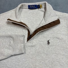 Polo Ralph Lauren 1/4 Zip Sweater LSHZM16 Mens M Beige Brown Zipper Preppy Pony