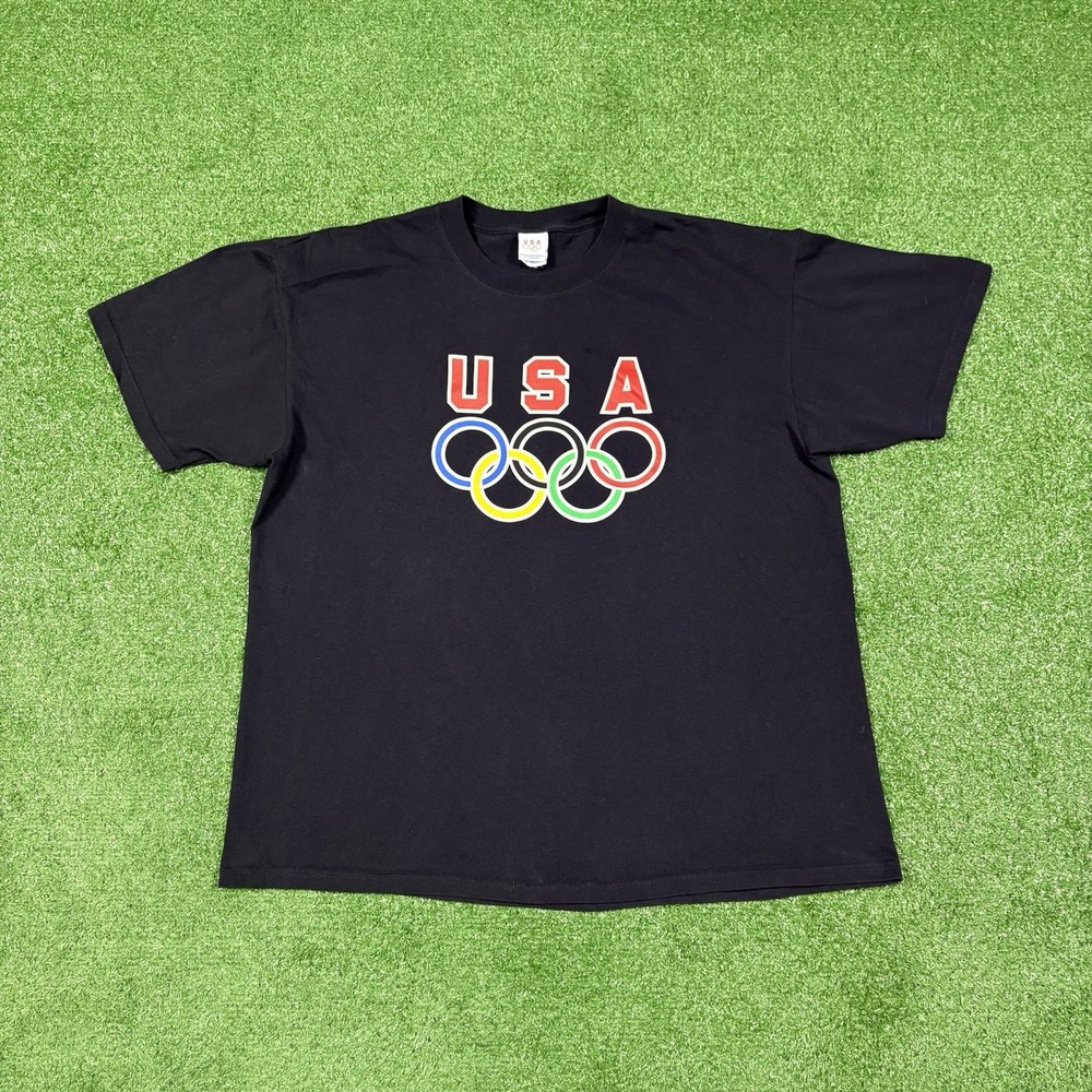 Vintage 2000s Official Olympics USA Sports Black T-Shirt Y2K Men’s XL – 24.5×29