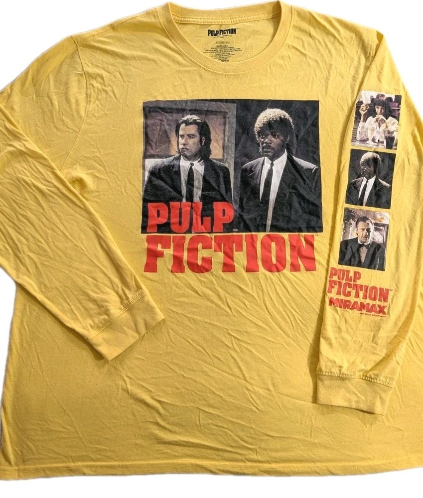 Pulp Fiction Mens Sz 2XL Long Sleeve T Shirt Yellow Tarantino Travolta Jackson