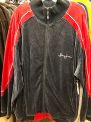 SEAN JOHN VELOUR TRACK JACKET MENS ZIP UP THROWBACK VINTAGE MENS CHARCOAL/RED