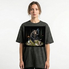 Funny Bear Smoking T-Shirt Bad Habits Forest Wildlife Meme Graphic Tee