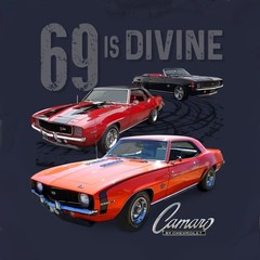 Joe Blow T’s Chevy Camaro 69 Is Divine Men’s Blue T-Shirt 1969 SS 396 RS Z-28