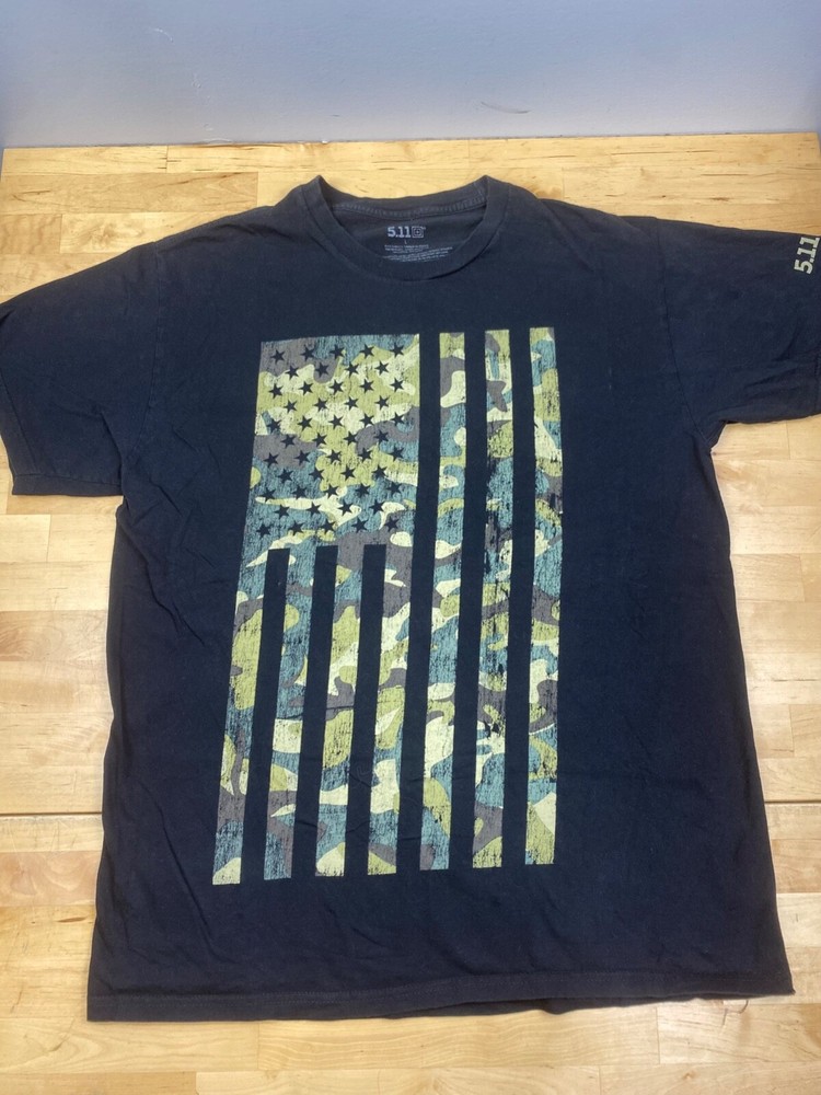 5.11 Tactical Men’s L Graphic American Flag Patriotic USA Green T Shirt #7404
