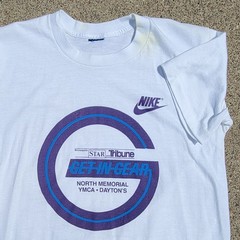 Vtg 80s Nike Swoosh Running Race Get In Gear T-shirt Single Stitch White Med USA