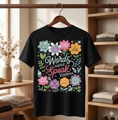 Words Matter Speak Kindness Inspirational Floral Positive T-Shirt – H058