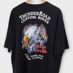 Vintage Thunder Road Biker T Shirt XXL Wolf Motorcycle Double Sided Graphic USA
