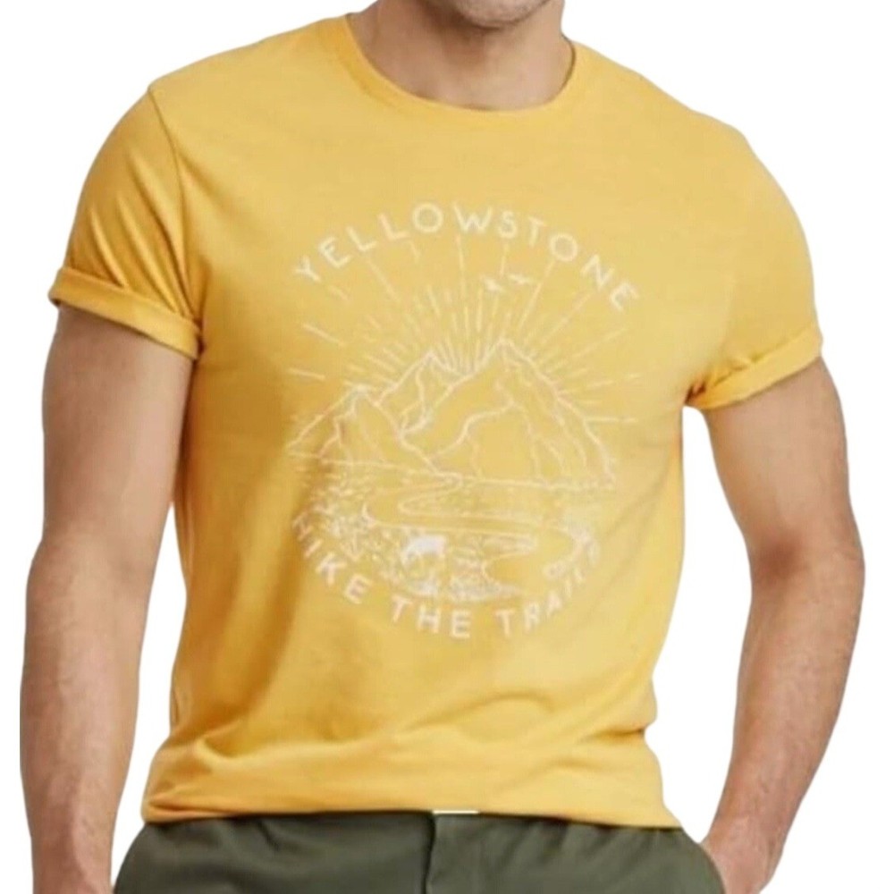 Goodfellow & Co Mens Yellowstone Hike The Trails Graphic T-Shirt Yellow Medium