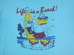Vintage Life Is A Beach Duck Shirt Mens Medium Blue Single Stitch Beer 70s 80s