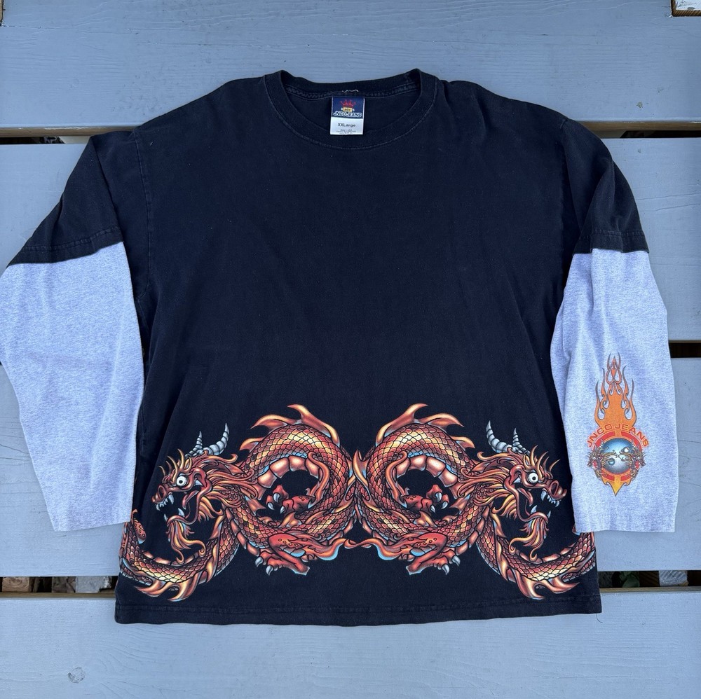 VINTAGE JNCO Jeans Men’s XXL Long Sleeve TEE Neck Dragon YinYang Graphic T-Shirt