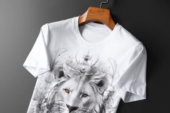 New Fashion Lion Rhinestone Summer Short Sleeve Luxury Men Cotton Trend T-Shirt