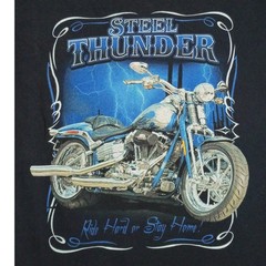 Newport Blue Graphic T-Shirt Mens XL Black Steel Thunder Biker Short Sleeve