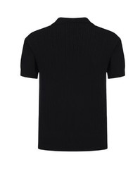 Men’s 60s Black Ribbed Knit Polo – Minimalist Retro Shirt