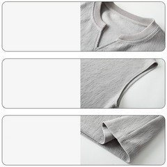 Men Textured V-Neck Sleeveless Tank Top Casual Loose Fit Vest for Summer Spring