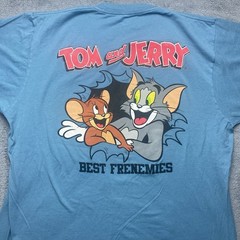 Tom and Jerry Mens Blue T Shirt Size L Cartoon Cat and Mouse