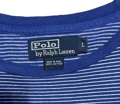 Vintage Polo Ralph Lauren T-Shirt Mens L Blue Striped Short Sleeve Cotton 90s