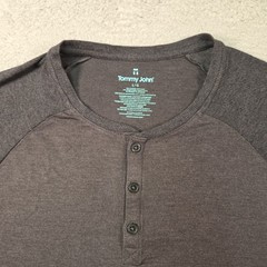 Tommy John Shirt Mens L Henley Grey S/S Modal Lightweight Breathable Basic Layer
