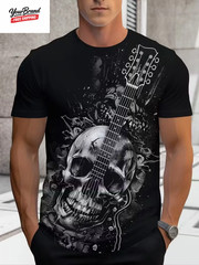 2025 Hip Hop Guitar Graphic T-Shirt for Men Trendy Rock Crew Neck Short Sleeve T