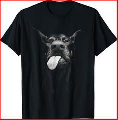 Cool Doberman Sticking Tongue Out in Playful Defiance black T-Shirt S-5XL