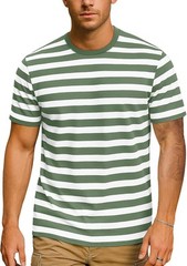 Mens Short Sleeve Striped T Shirt Casual Cotton Stretch Tee for Summer Layering