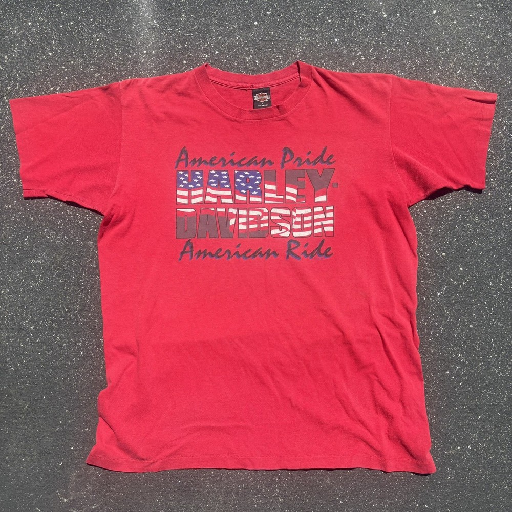 Vtg 90s Harley Davidson American Pride Size L Single Stitch Tee Rhode Island