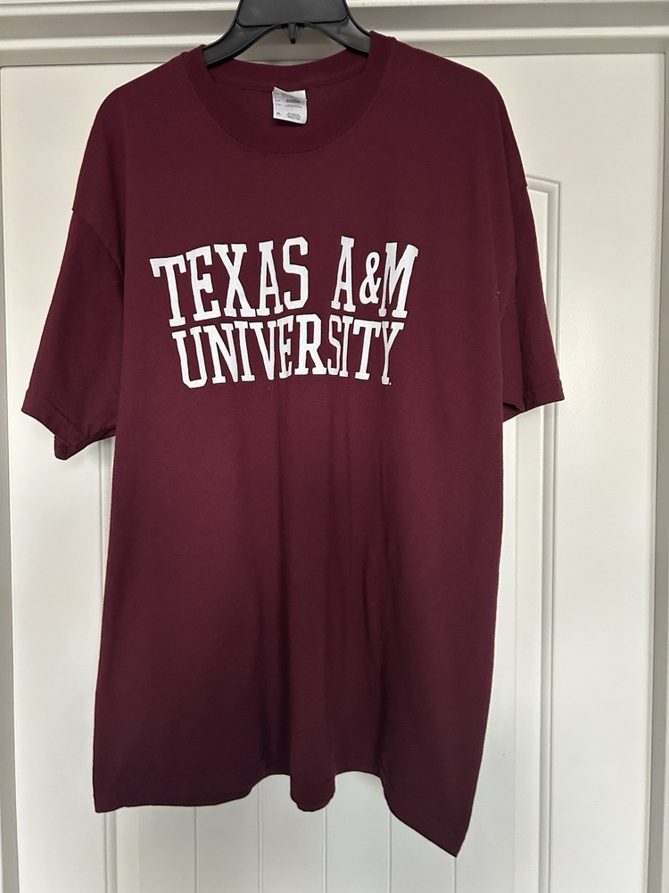 Bright Maroon Men’s Texas A&M Fan T-Shirt Graphic T On Gildan Label Sz XL