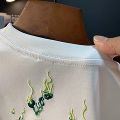 Men Embroidery Dragon Graphic T-Shirt Casual Short Sleeve Crewneck Cotton Tee