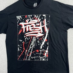Y2k Fresh Graffiti Graphic T-Shirt Black 2XL Streetwear Urban Paint Splatter Tee