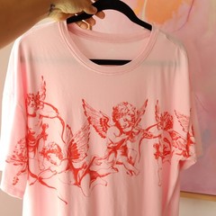 Baby Angels 100% Cotton Woman’s T Shirt Pink/Red Oversized Be My Valentine