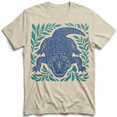 Alligator Gator Reptile Wildlife T-Shirt Tropical Blue Linocut Swamp Animal Tee