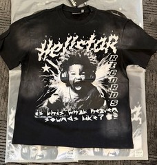 Hellstar Records Graphic Logo T-Shirt Black Cotton Jersey Crew Neck SS Mens M