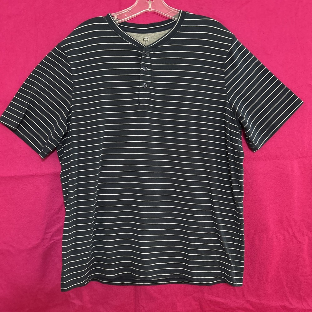 Berkeley Jensen Mens sz large short sleeve Henley pullover Blue Stipe Lesotho ZA
