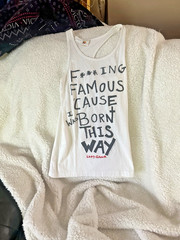 LADY GAGA F***ING FAMOUS CAUSE I WAS BORN THIS WAY WHITE TANK TEE PICS SMALL