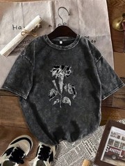 210g Men’s Washed Distressed Cotton Short-sleeved T-shirt American Retro Loose F