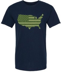 American Flag Distressed USA Map Printed T-Shirt US Outline Graphic Tee