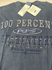 Vtg USA 90s 100% Satisfaction Guaranteed Pepsi T-Shirt S M Embroidered Blue ￼