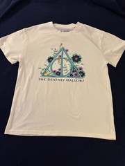 Harry Potter Deathly Hallows Graphic Tee White Crew Neck Short Sleeve M