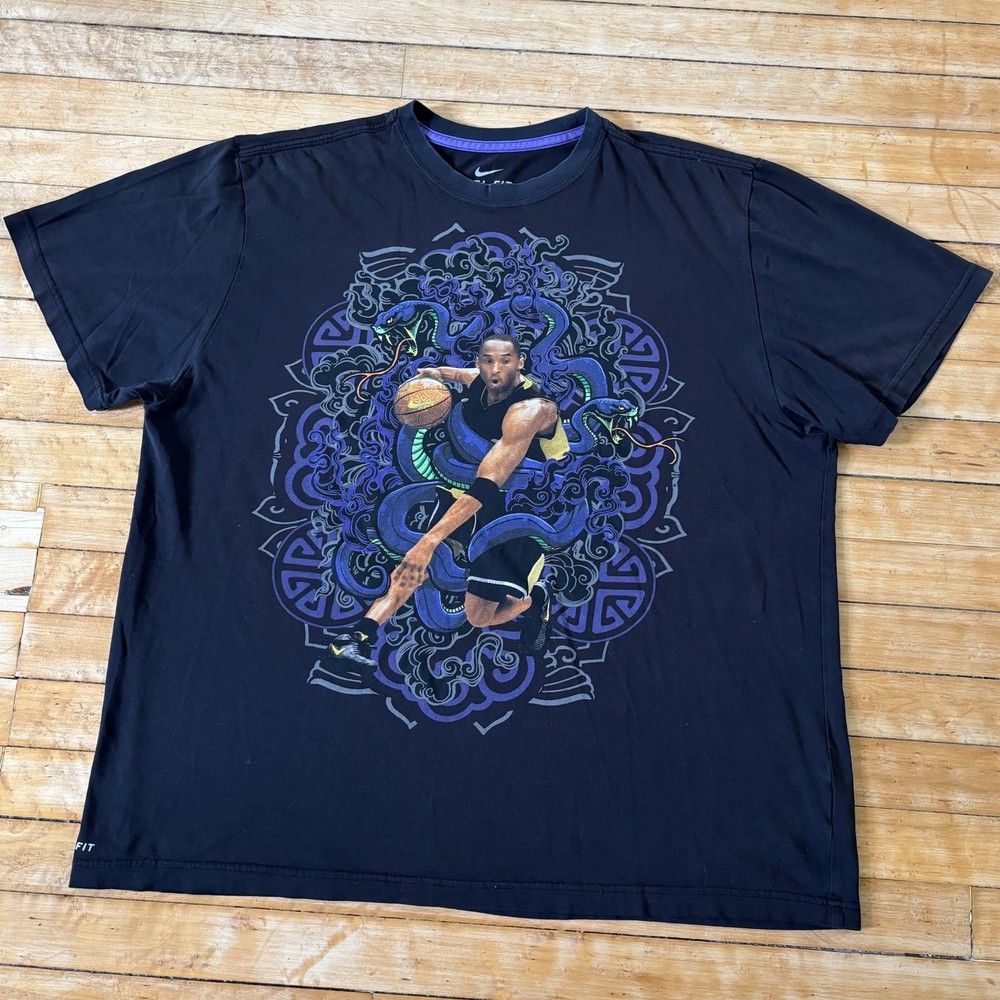 VTG Nike Kobe Bryant Snake Dragon T-Shirt Mens 2XL Black Mamba LA Lakers RARE