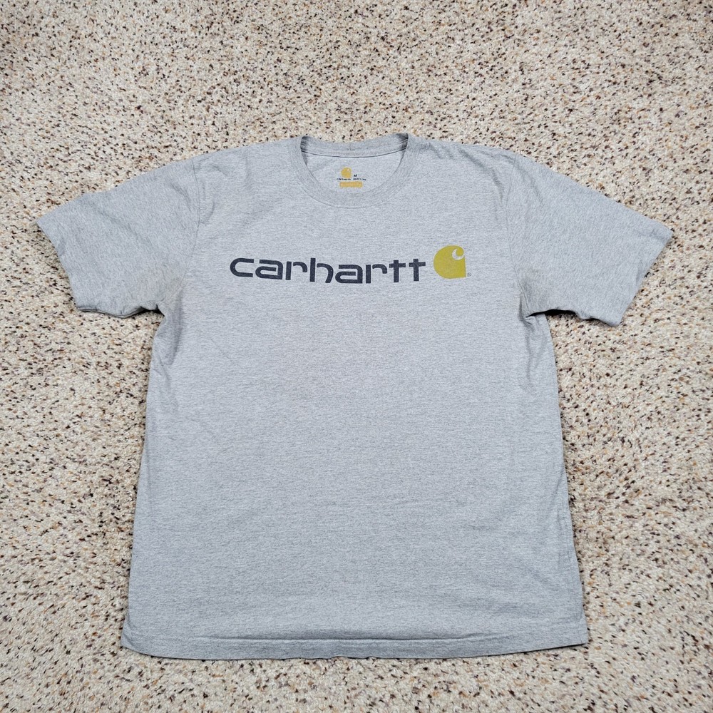 Carhartt Shirt Mens Medium Gray Graphic Tee Spell Out Work Wear Outdoors Adult *