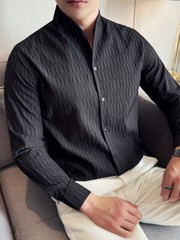 Retro Shirt Men’s Long-sleeved Spring Fashion Slim Business Casual T-shirts Tops