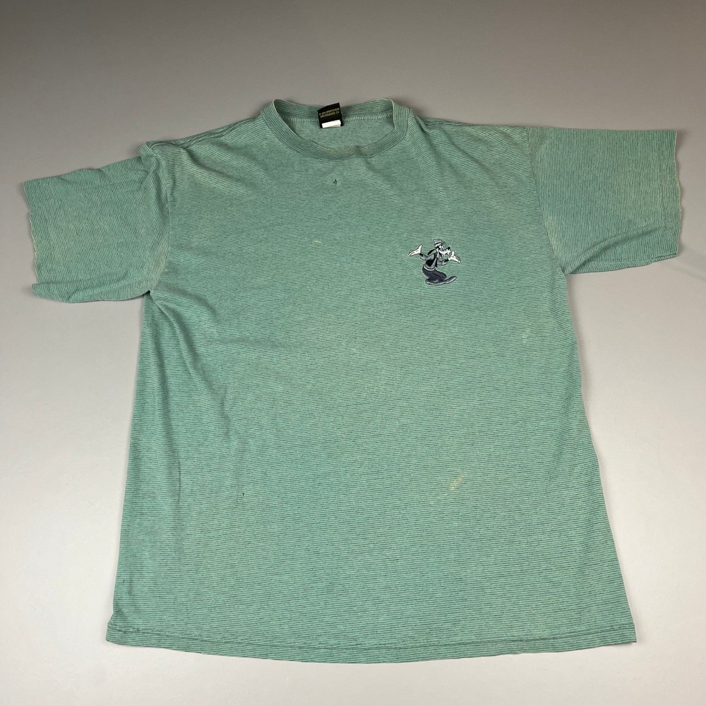 Mickey Unlimited T-Shirt Mens XL Green Striped Goofy Embroidered Vintage Disney