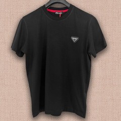 Prada Black T-shirt — Triangle Grey Logo Patch — Size 2XL– Tariff Paid
