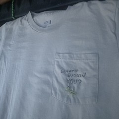 Fruit of the Loom beige t-shirt with embroidered grasshopper on pocket, size M