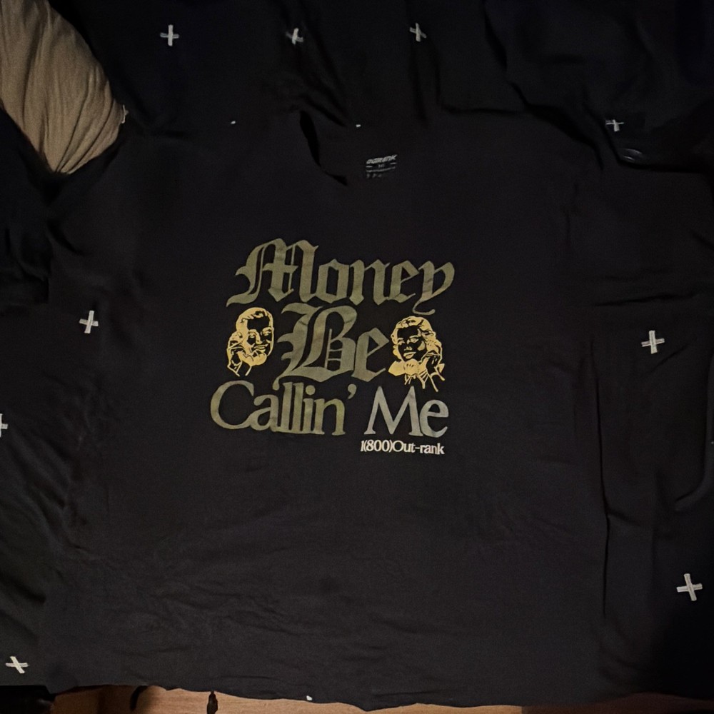 OUTRANK Men’s 2XL Black Money Be Callin Me Graphic Logo Crew Neck T-Shirt